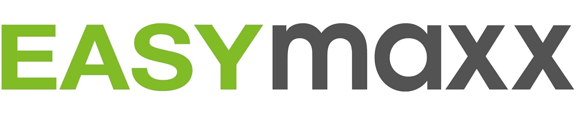 Das Bild zeigt das „EASYmaxx“-Logo mit „EASY“ in Grün und „maxx“ in Grau, in einer kräftigen, modernen serifenlosen Schriftart.
